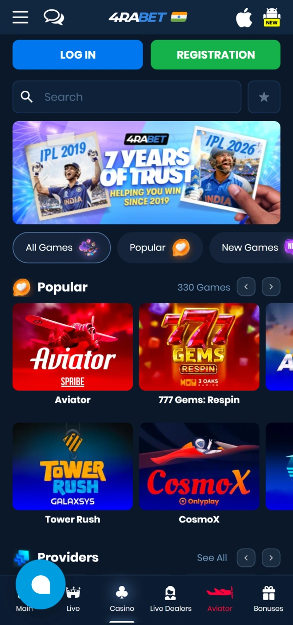 Play top interface casino games on the go with 4Rabet App.