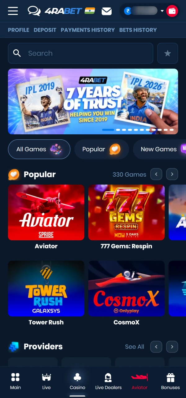 Select any exciting title to start playing instantly at 4Rabet Casino.