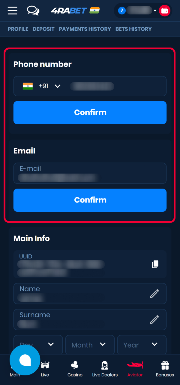 Complete identity verification to start playing safely on the 4Rabet Casino.