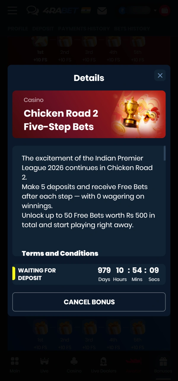 Activate your new player multiplier bonus package for 4Rabet Chicken Road 2.0.