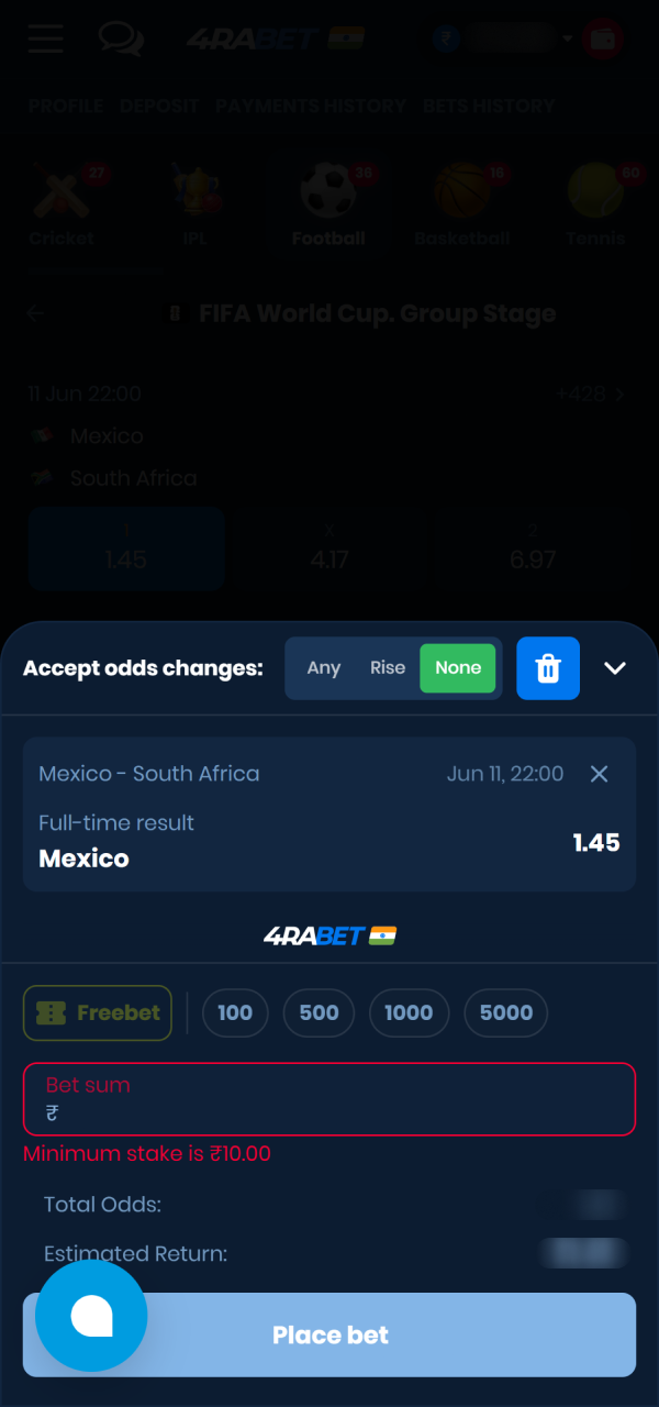 Submit your betting slip coupon on the 4Rabet Football page.