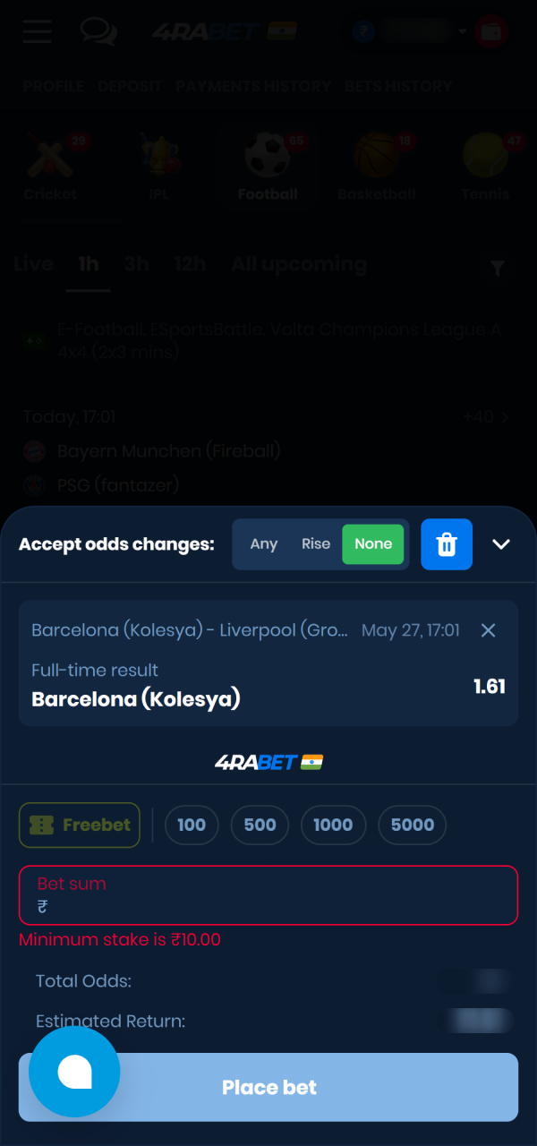 Choose a betting market and place your wagers on 4Rabet India.
