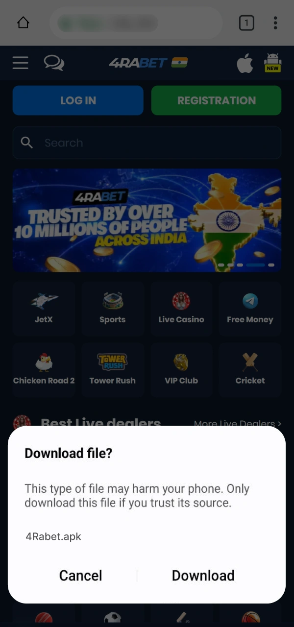 Save the setup mobile tool file to execute your 4Rabet Registration.