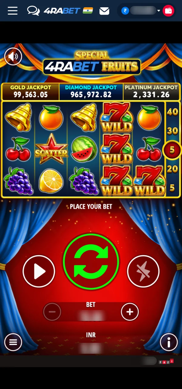 Choose your preferred coin denomination to play 4Rabet Slots immediately.
