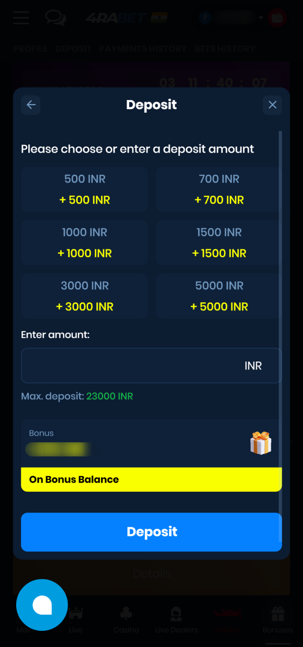 Top up your gambling balance before launching premium 4Rabet Slots games.