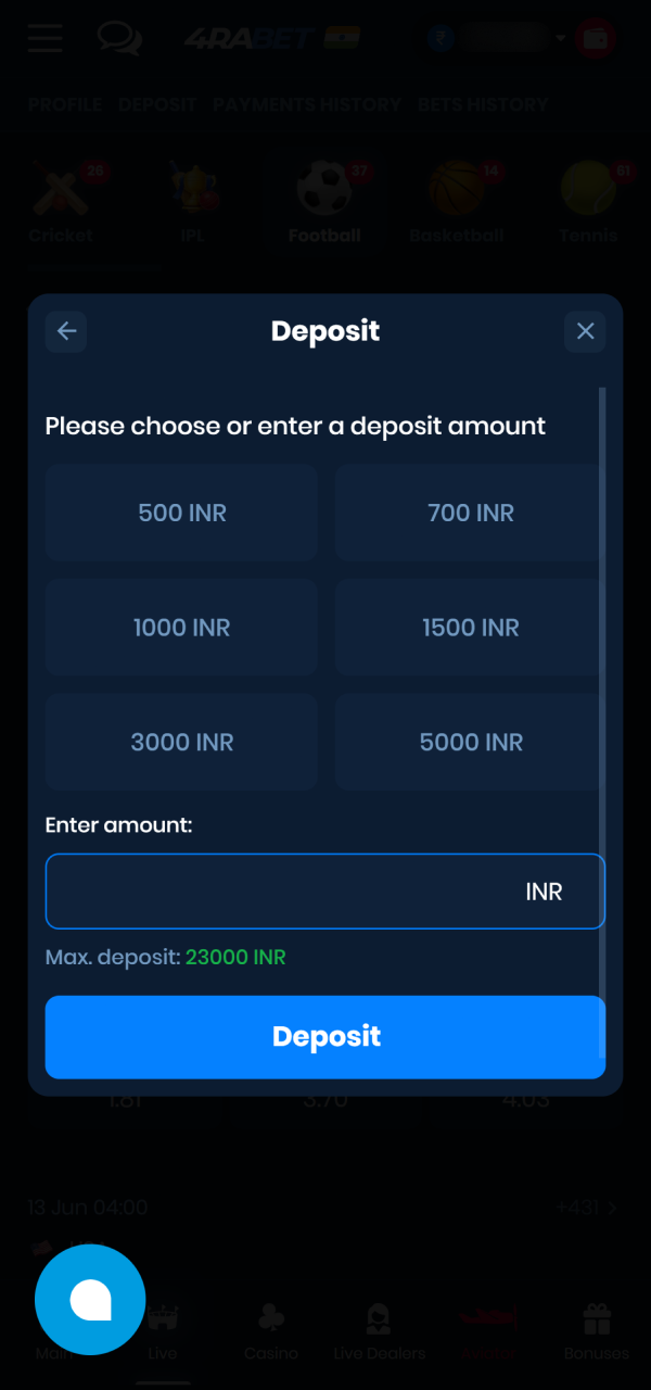 Load your balance to place quick in-play 4Rabet Tennis stakes.