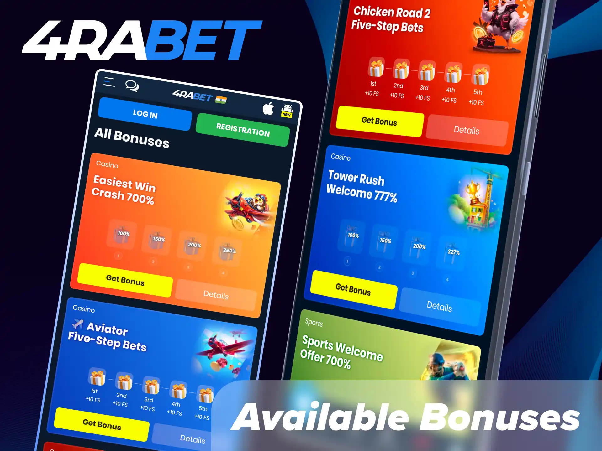 Claim exclusive bonuses available in the 4Rabet app in India to boost your sports betting and casino balance.