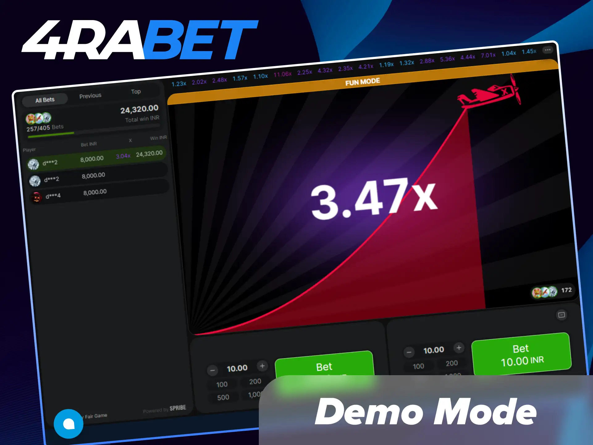 Try out Aviator in demo mode on 4Rabet to practice strategies and learn game mechanics for free without risking real money.