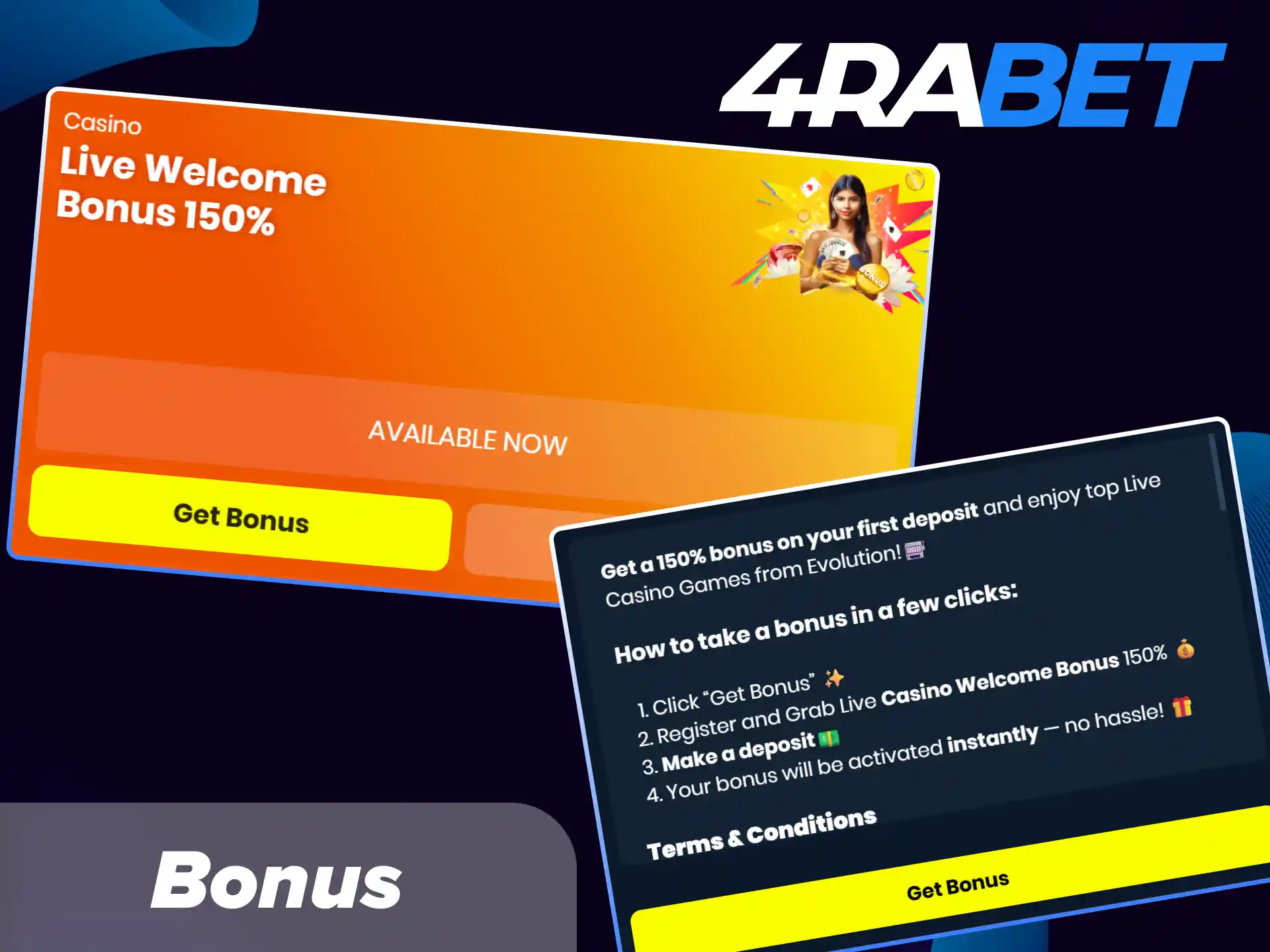 Boost your live dealer bankroll with special bonus offers on 4Rabet.