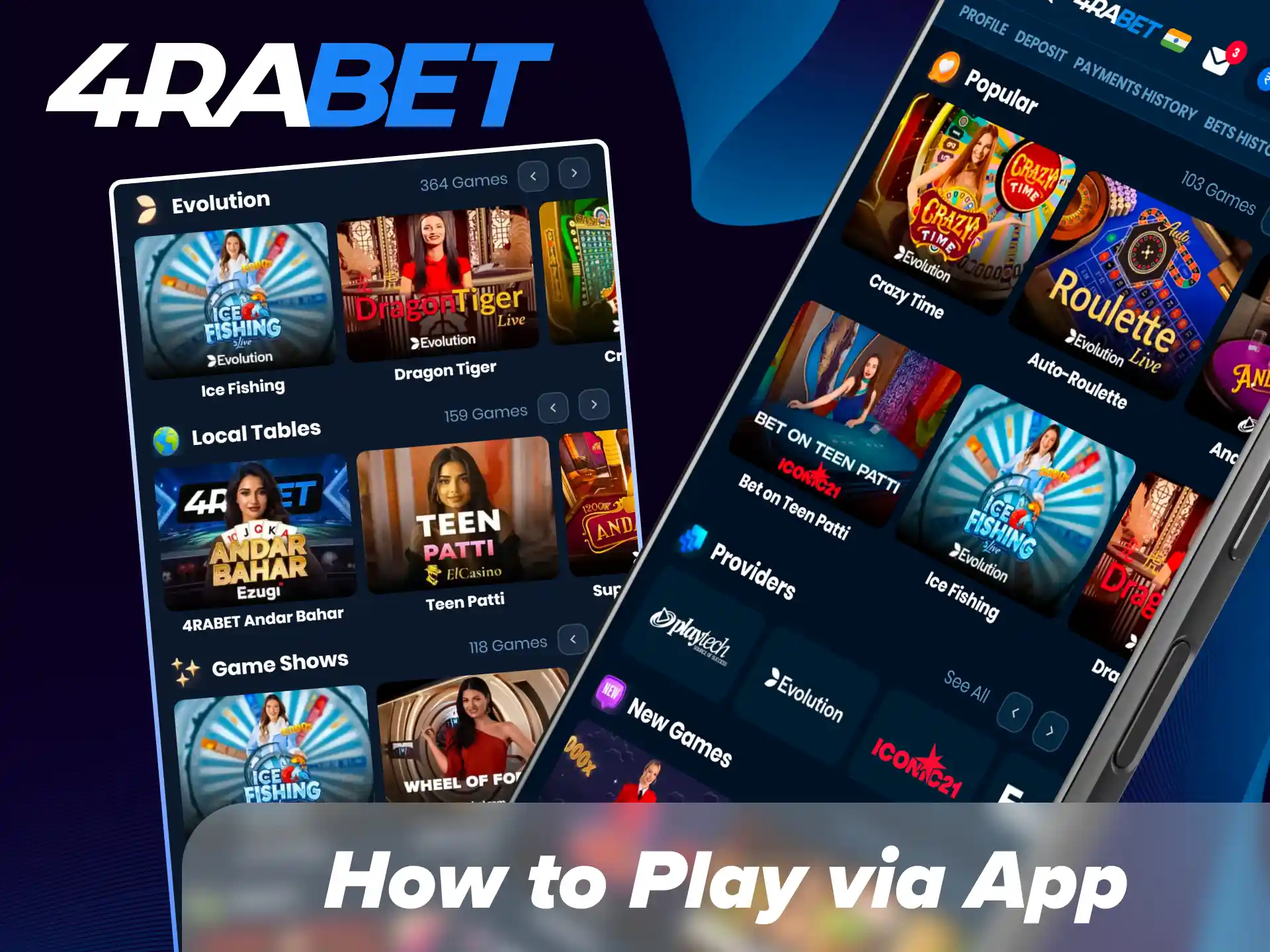 Enjoy real-time streaming and place live bets on classic games like Roulette, Baccarat, and Teen Patti through the 4Rabet mobile app.