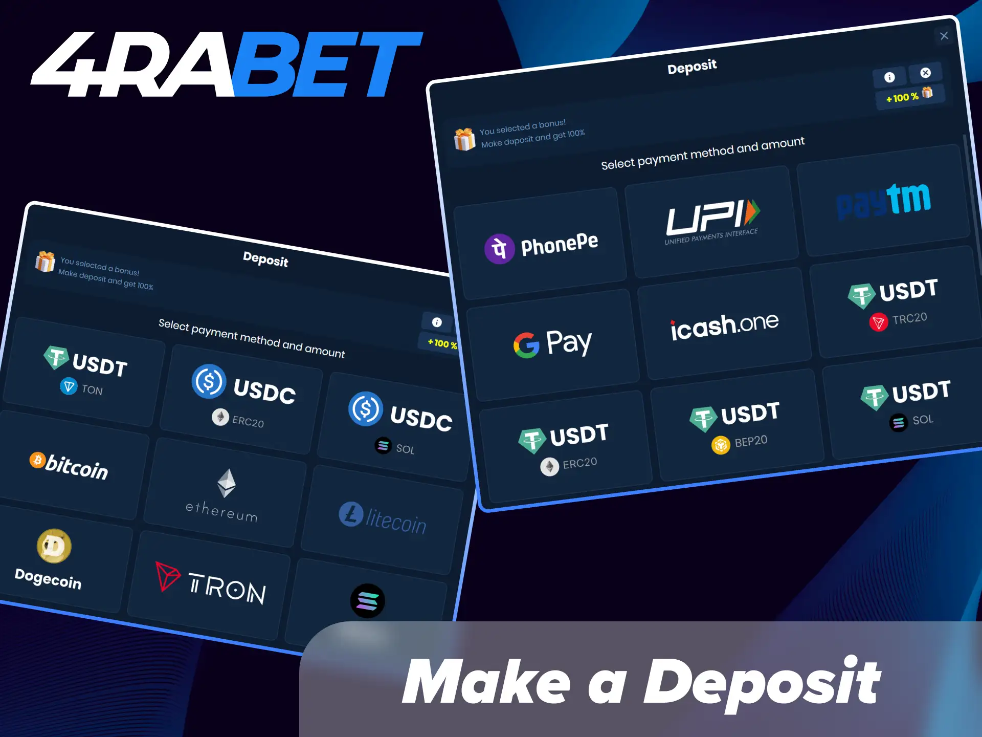 Learn how to make a deposit using popular Indian payment methods like UPI, Paytm, and PhonePe at 4Rabet India.