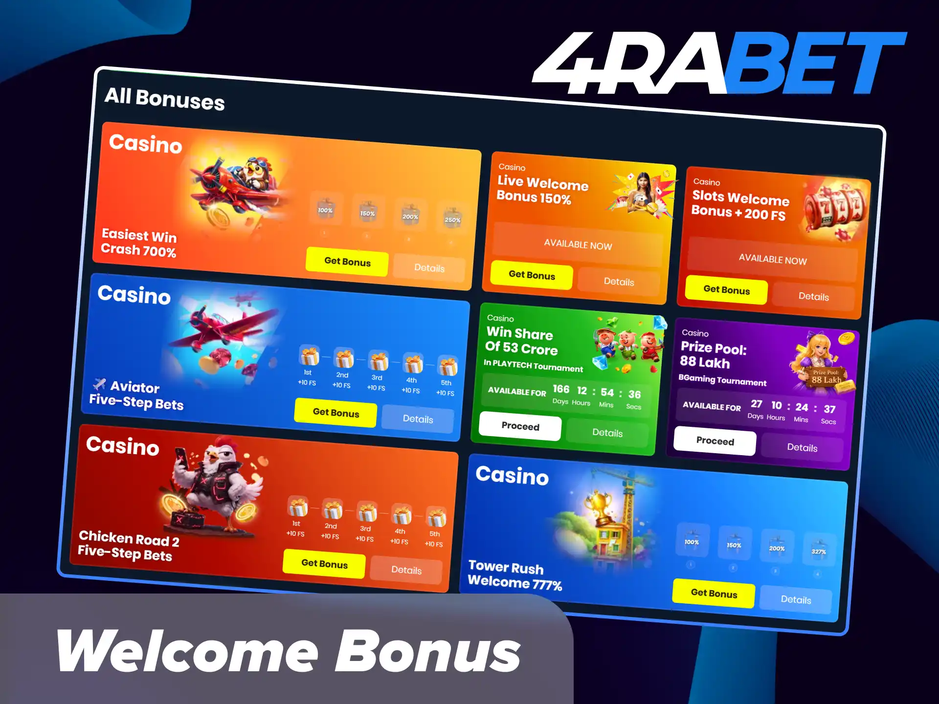 Claim the generous 4Rabet welcome bonus for sports bettors and casino players in India to maximize your initial deposit.