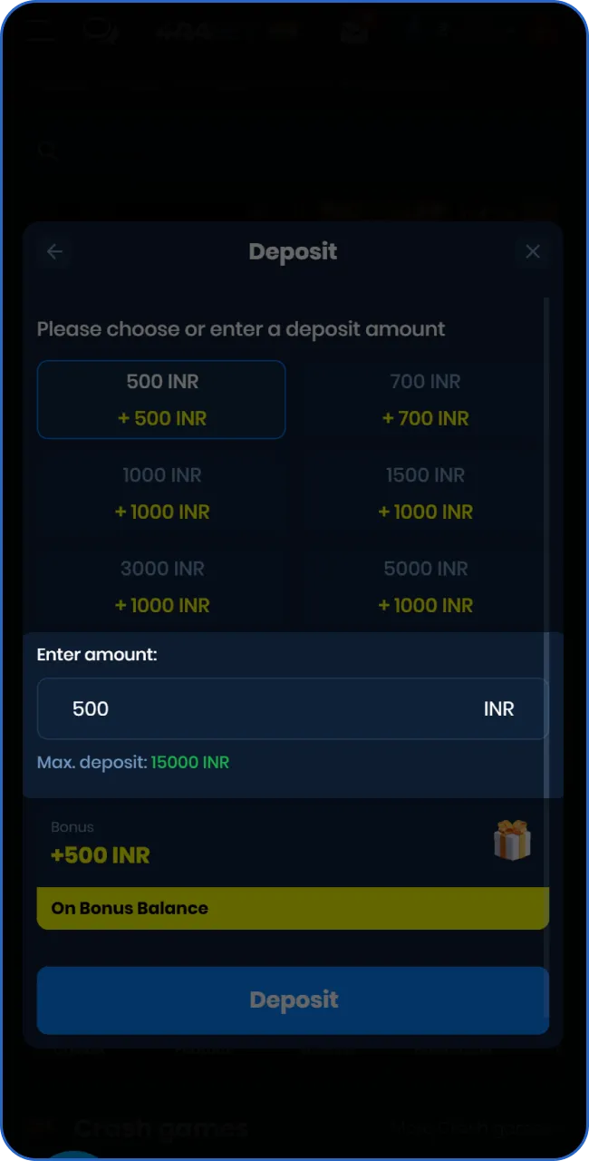Input the amount you wish to deposit into your 4Rabet wallet.