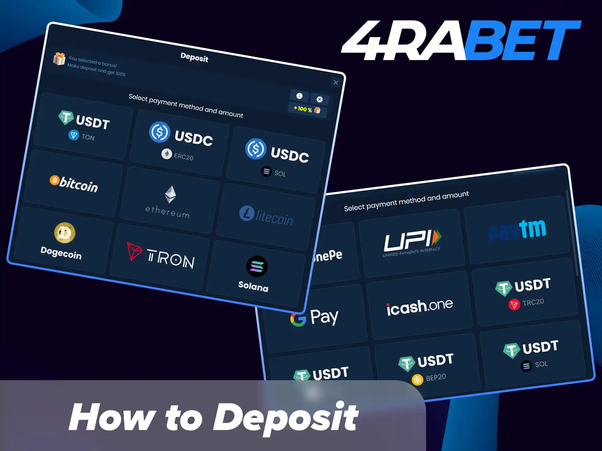 Learn how to quickly deposit funds into your 4Rabet account using popular payment methods.